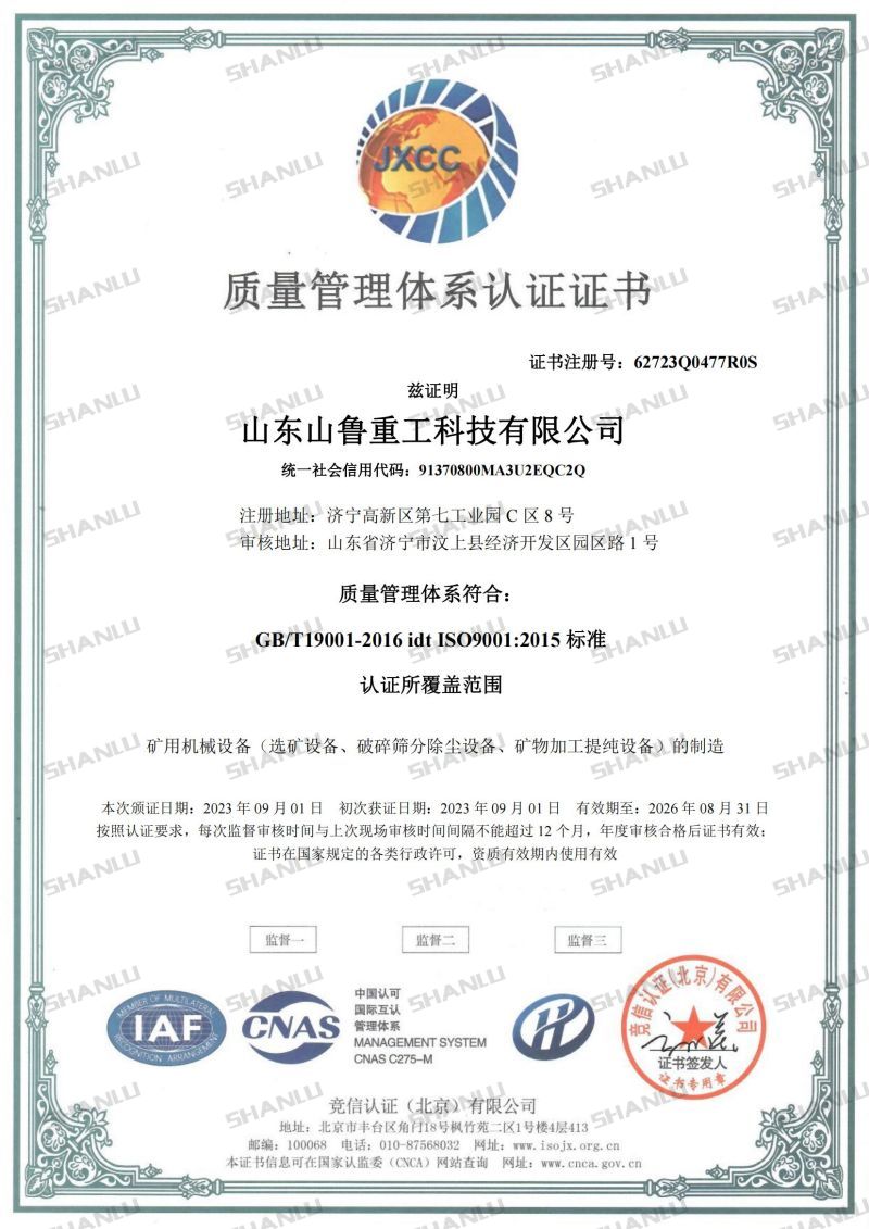 山鲁重工质量管理体系认证证书
